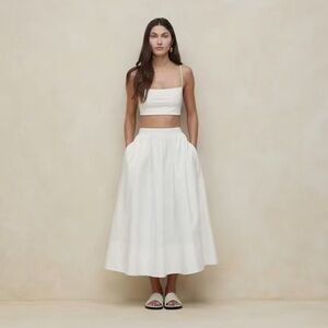 Banana Republic Womens Laurel White Poplin A-Line Midi Skirt Size 4 NWT